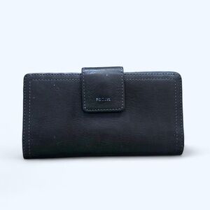Fossil Logan RFID tab clutch wallet dark navy blue
